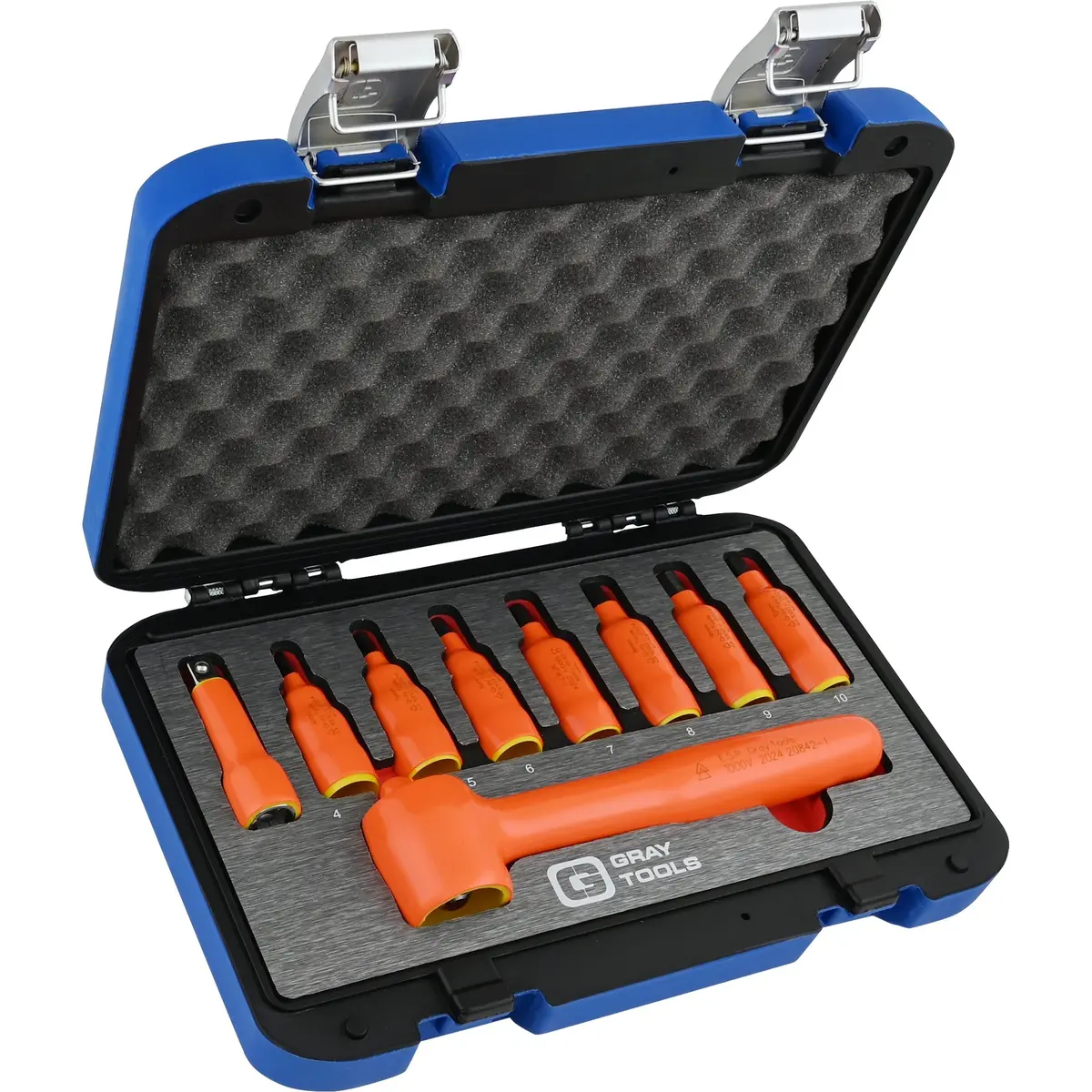 9 Piece 3/8" Drive Insulated Metric Hex Bit Socket And Attachment Set, 1000V Insulated 1