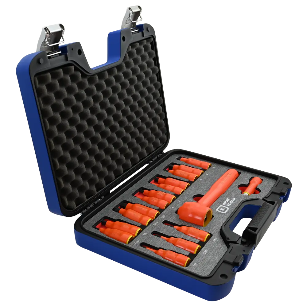 16 Piece 3/8" Drive Sae & Metric Hex Bit Insulated Socket And Attachment Set, 1000V Insulated 1