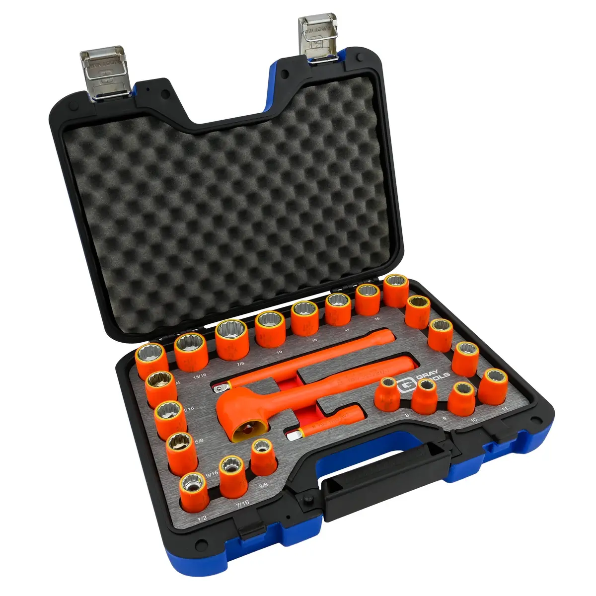 24 Piece 3/8" Drive 12 Point Sae And Metric, Standard Socket And Attachments Set, 1000V Insulated 1