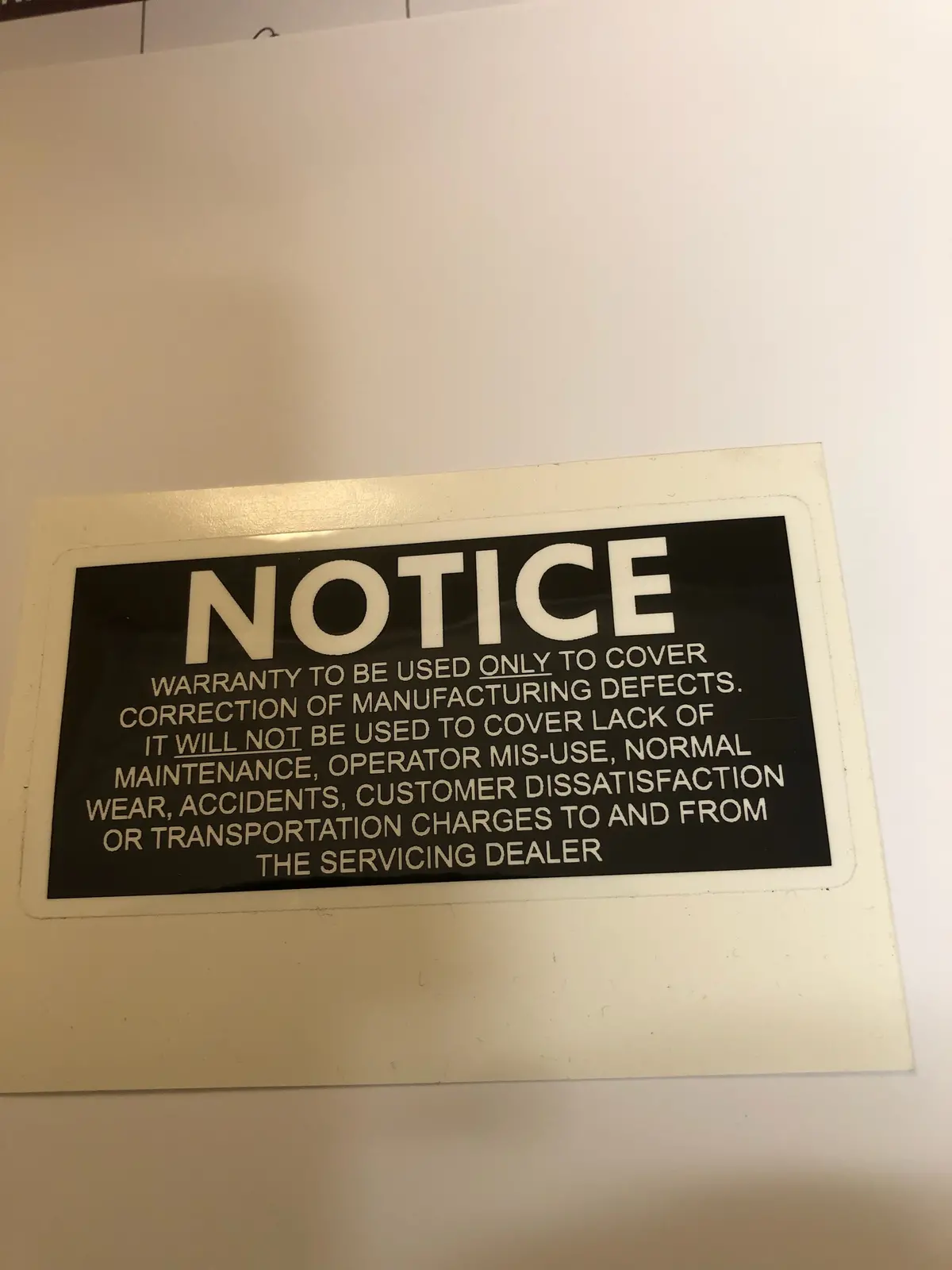 30591  Warranty Notice Decal  Dixie Chopper Wh3 1