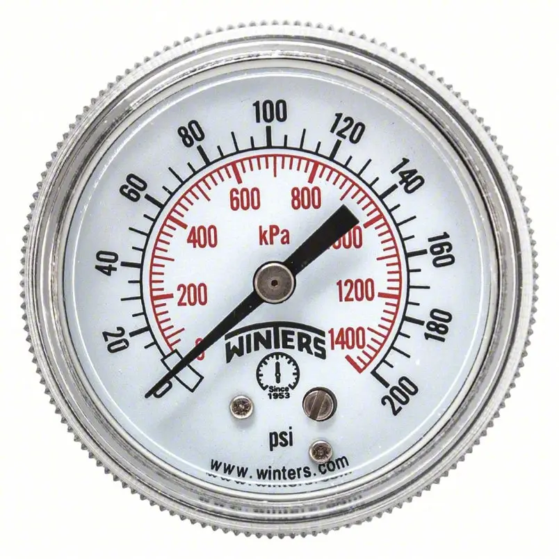 491G07  Panel-Mount Pressure Gauge: U-Clamp, 0 To 200 Psi, 2 In Dial, 1/8 In Npt Male, Center Back Winters Wh3 1