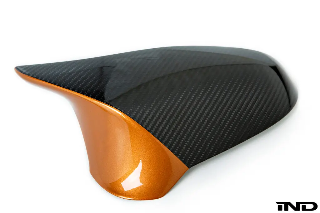 Bmw M Performance F8x M2c / M3 / M4 Carbon Mirror Cap Set + Acid Orange Accent 1
