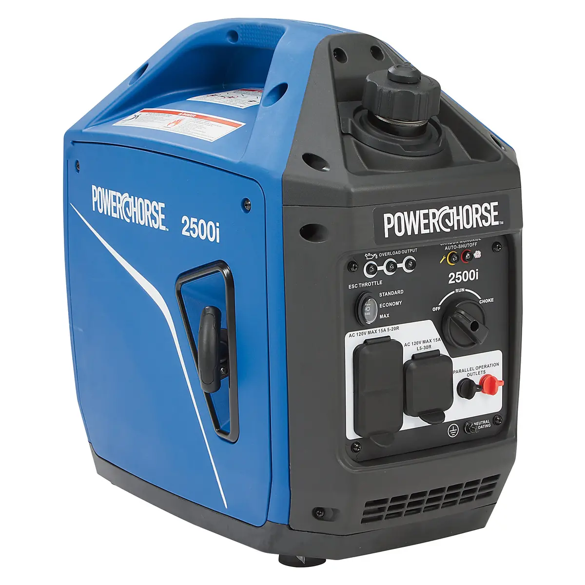 6075628  Inverter Generator, 2500 Surge Watts, 1800 Rated Watts, 120V, Co Shutdown, 52Db Quiet Run Powerhorse 1