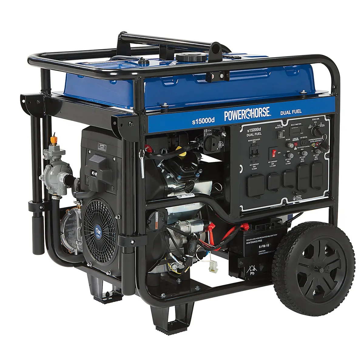 6075687 Dual-Fuel Generator,15,000 Surge Watts, 12,000 Rated Watts, Co Shutdown Powerhorse 1