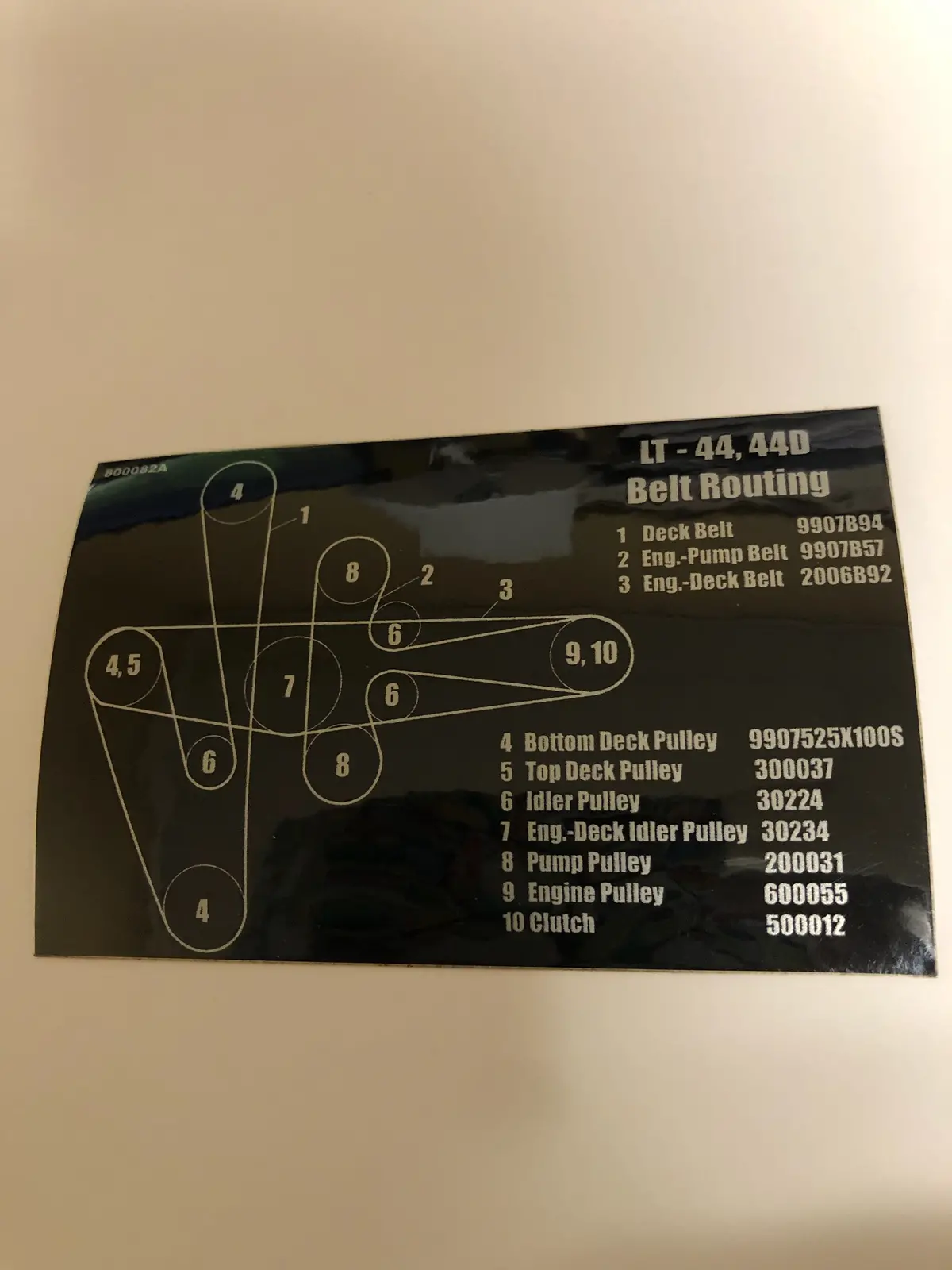 800082A Decal - Belt Route Lt44/44D Dixie Chopper Wh2 1
