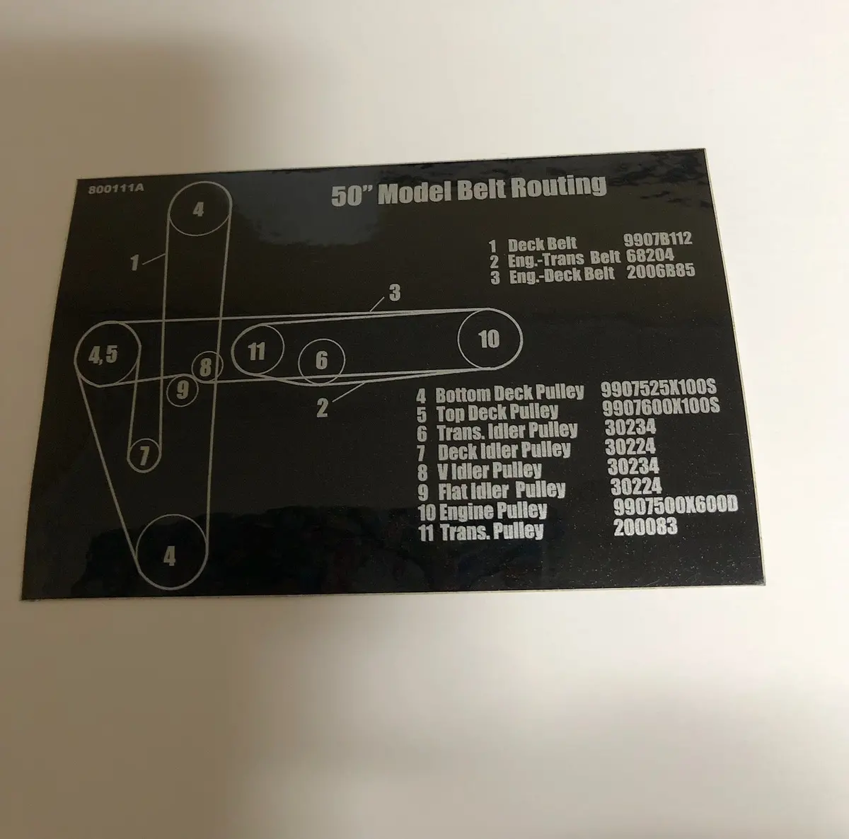 800111A Decal - Belt Route Std 50 Dixie Chopper Wh2 1