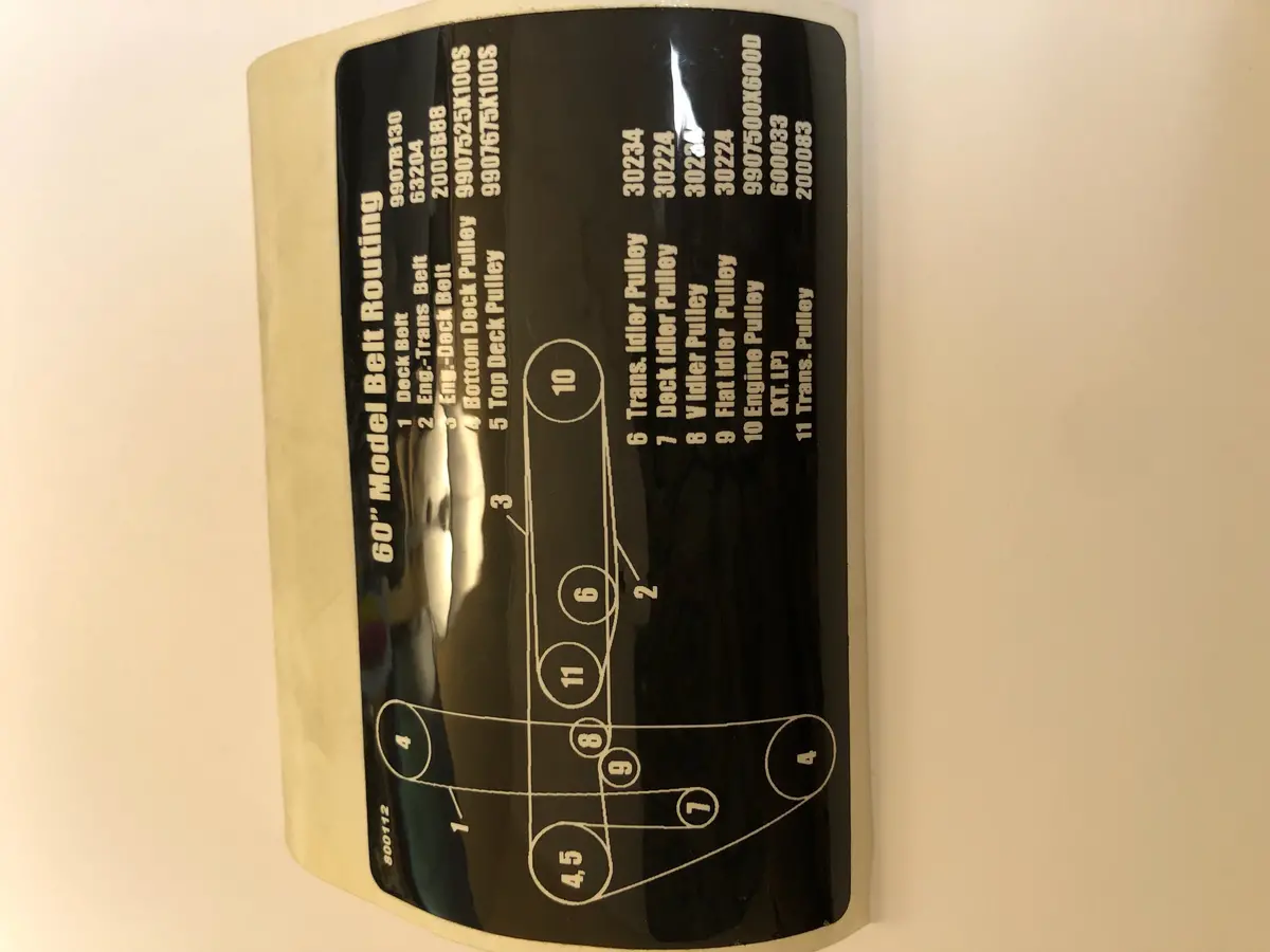 800112A Decal - Belt Route Standard 60 Rev A Dixie Chopper W3 1