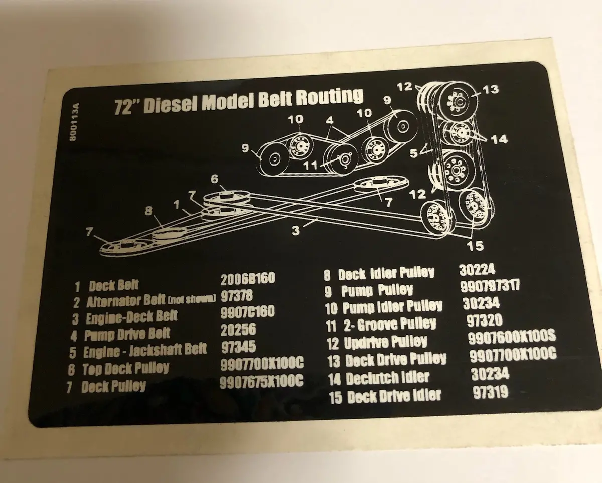 800113A Decal - Belt Route Diesel 72 Dixie Chopper Wh2 1