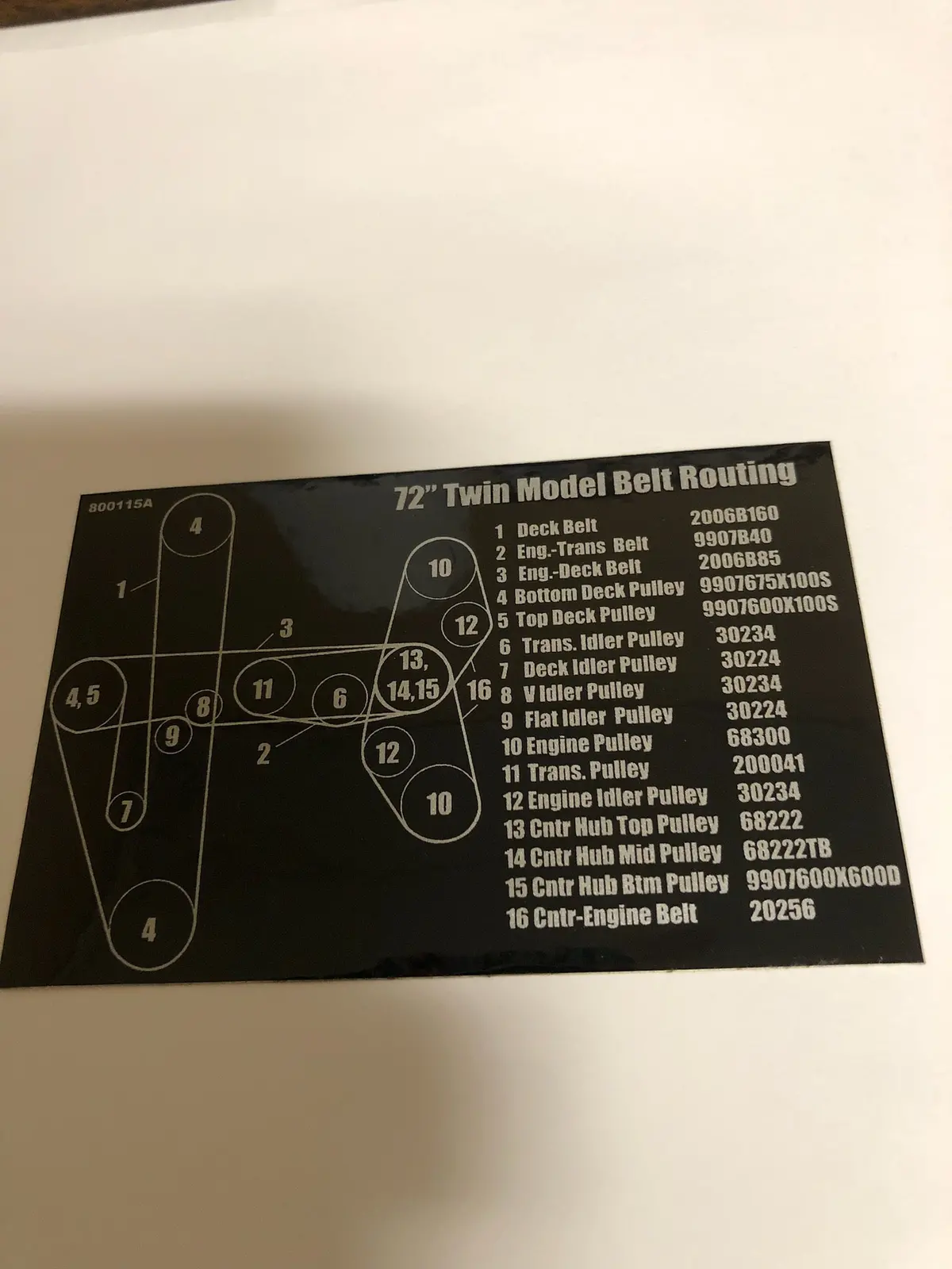 800115A Decal - Belt Route Twin 72 Dixie Chopper Wh2 1