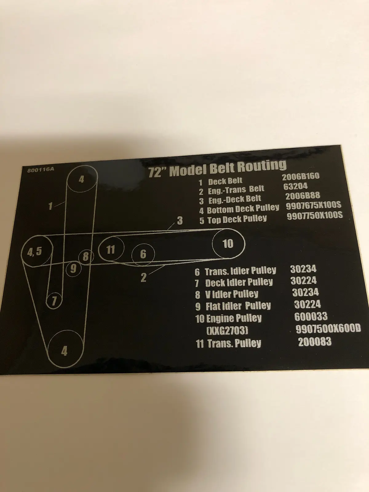 800116A Decal - Belt Route Std 72 Dixie Chopper Wh2 1