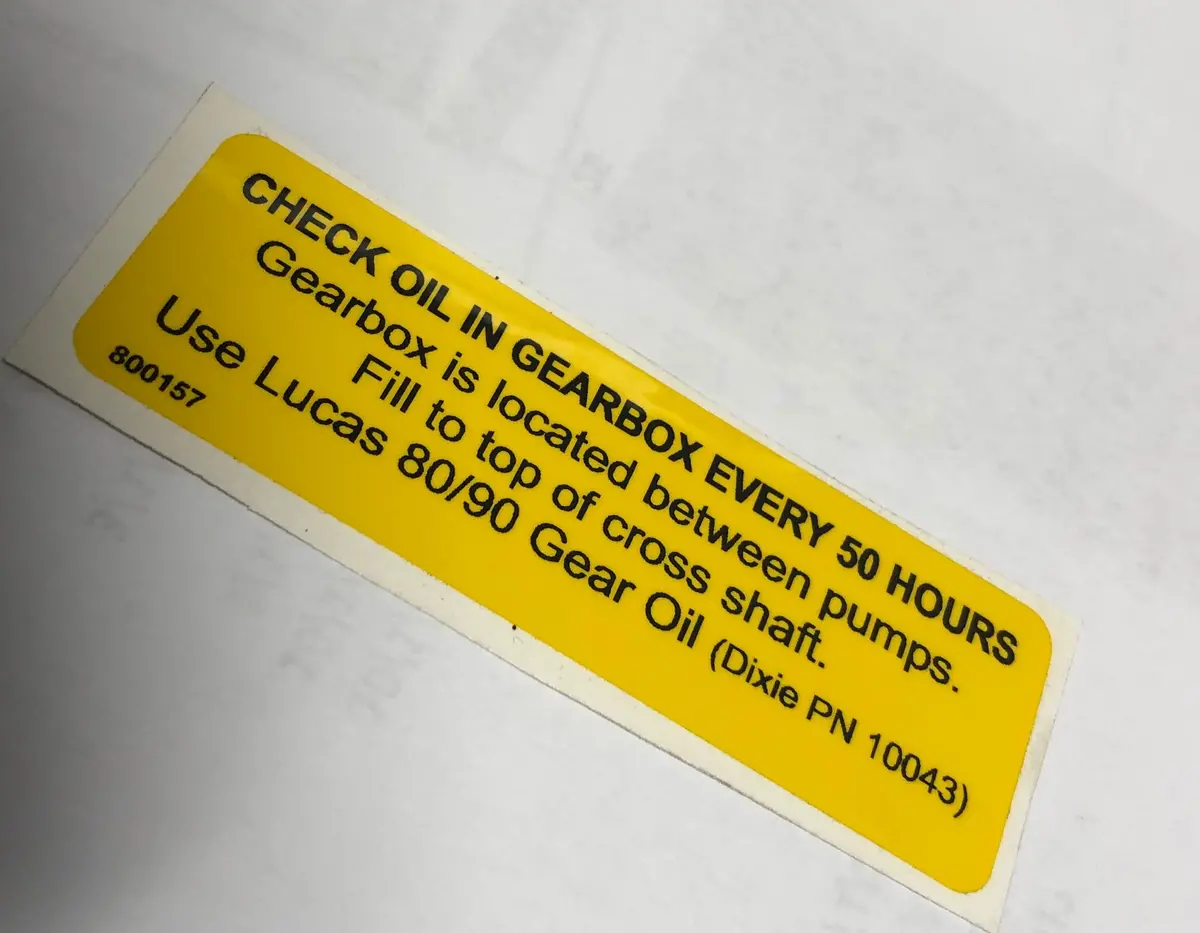 800157 Decal Check Oil In Gearbox Dixie Chopper Wh2 1