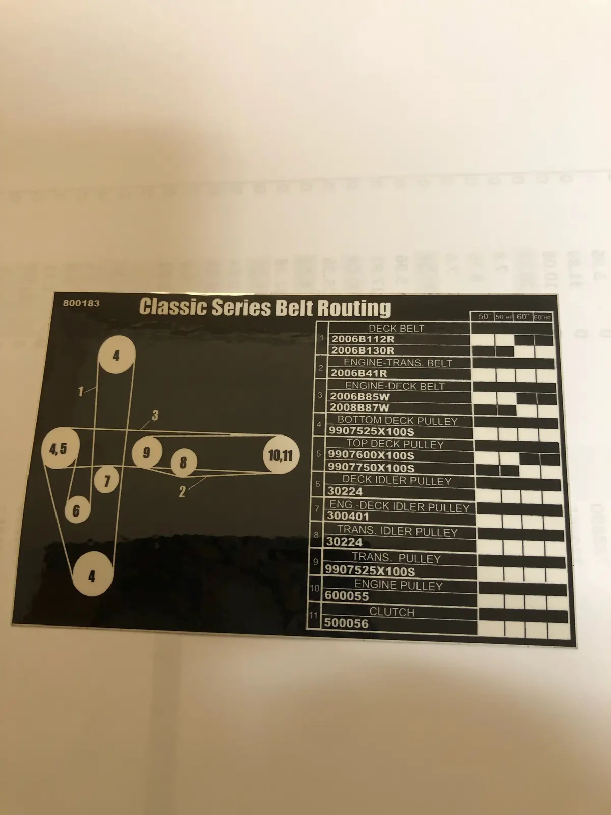 800183 - Decal Classic Series Belt Routing Dixie Chopper Wh2 1