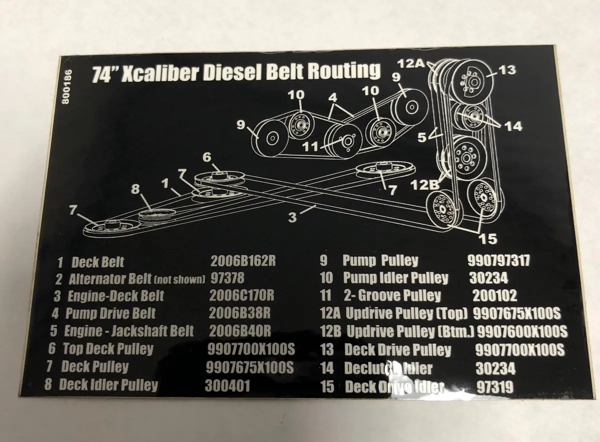 800186 Decal Belt Route Xcaliber 74" Diesel Dixie Chopper Wh2 1