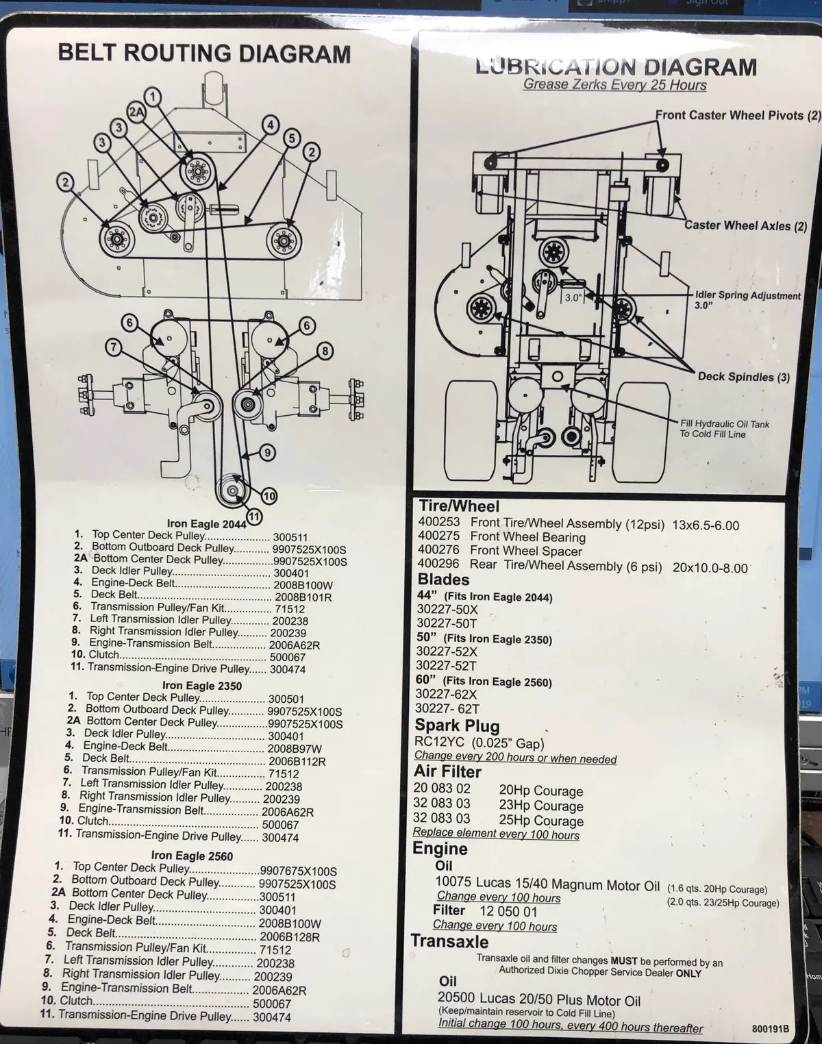 800191B Decal Belt Routing Iron Eagle Models Dixie Chopper Fcbd/Wh3 1