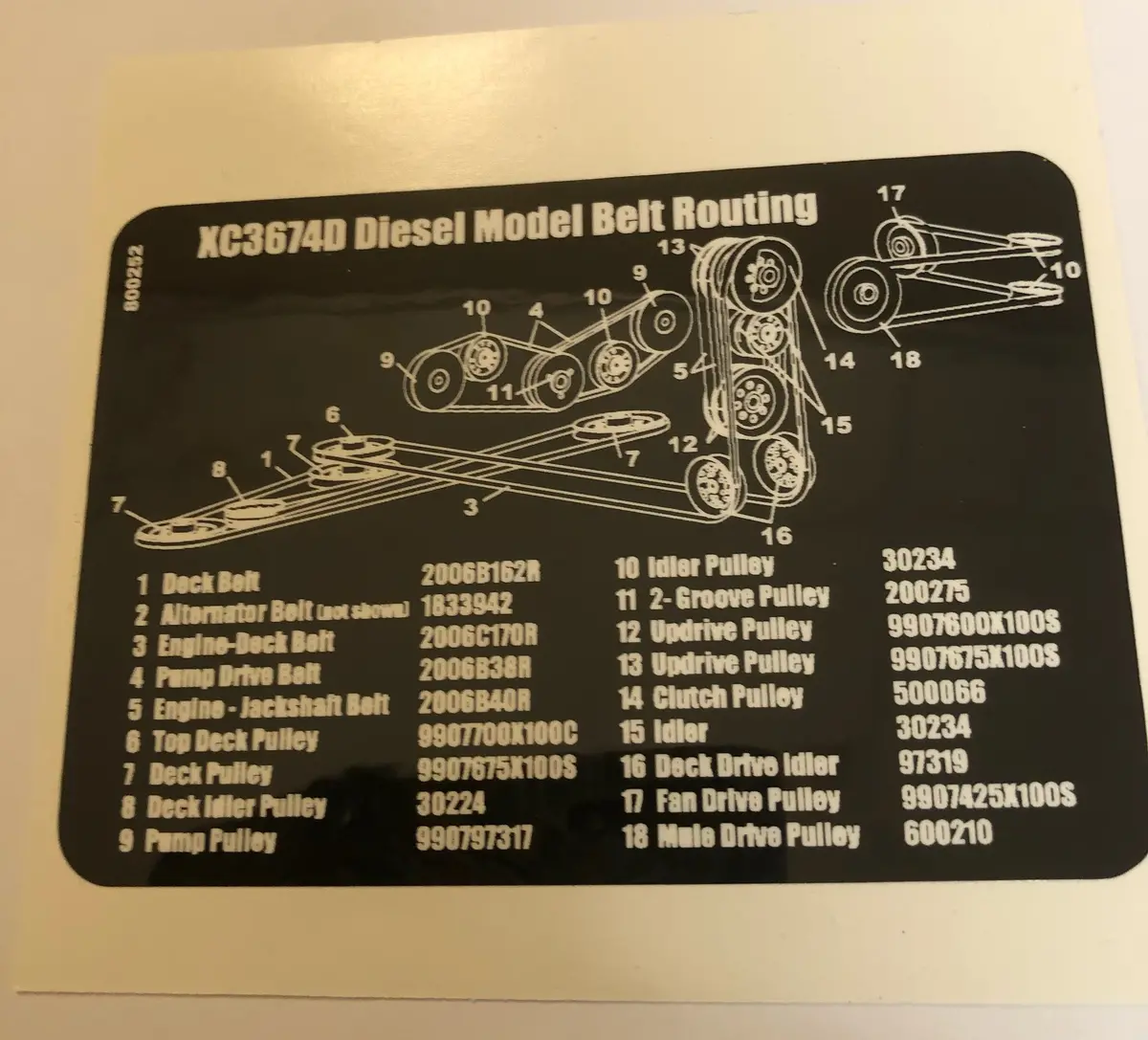 800252 Decal - Cat 74 Belt Route Dixie Chopper Wh2 1