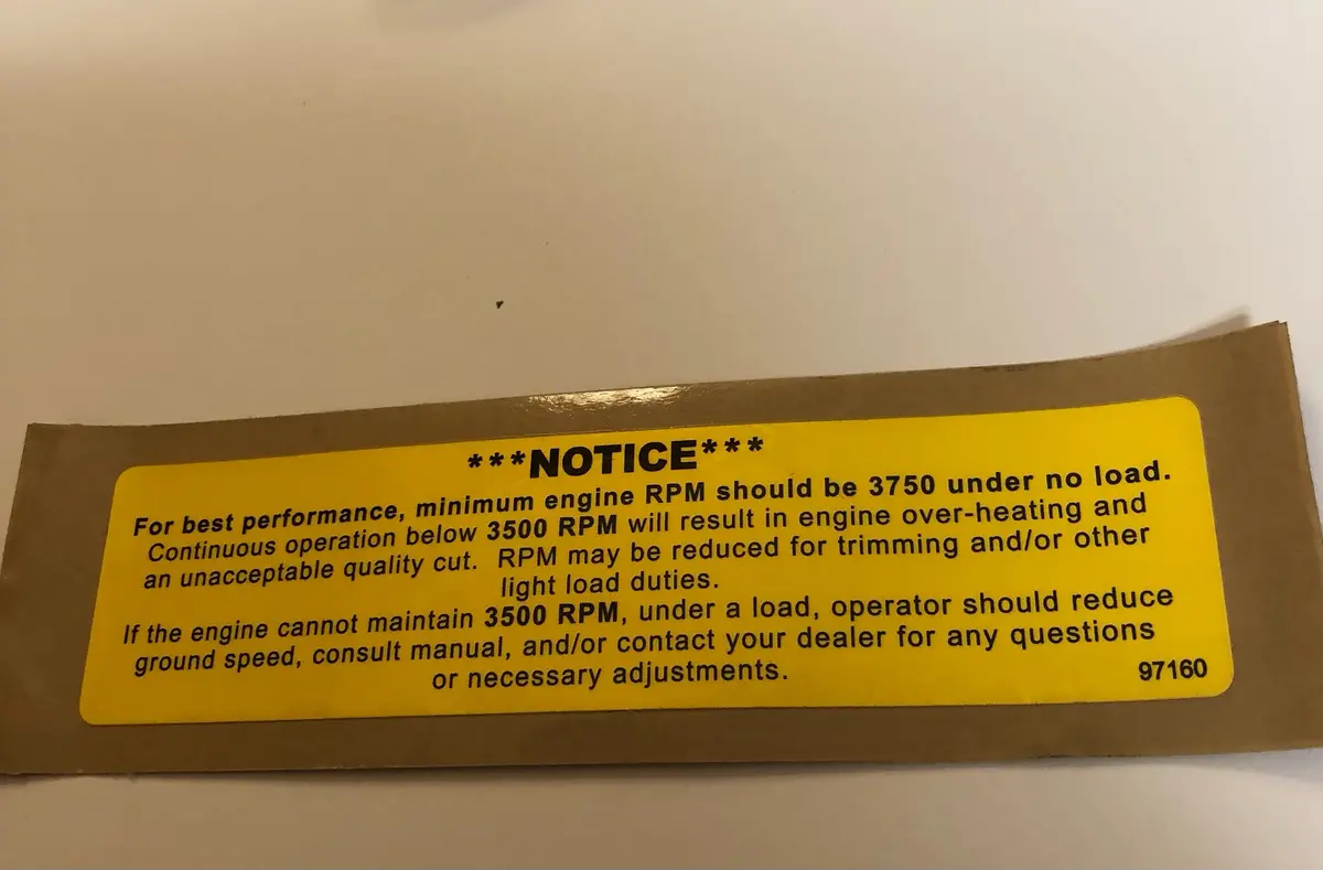 97160 Rpm Notice Decal Dixie Chopper 1