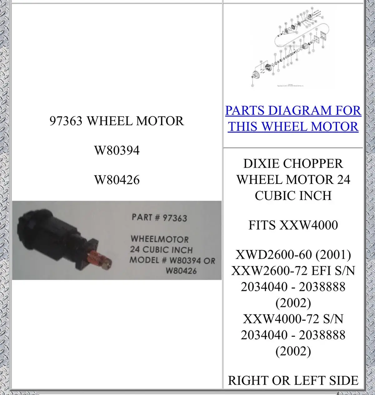 97363 Wheel Motor Dixie Chopper W80394 1