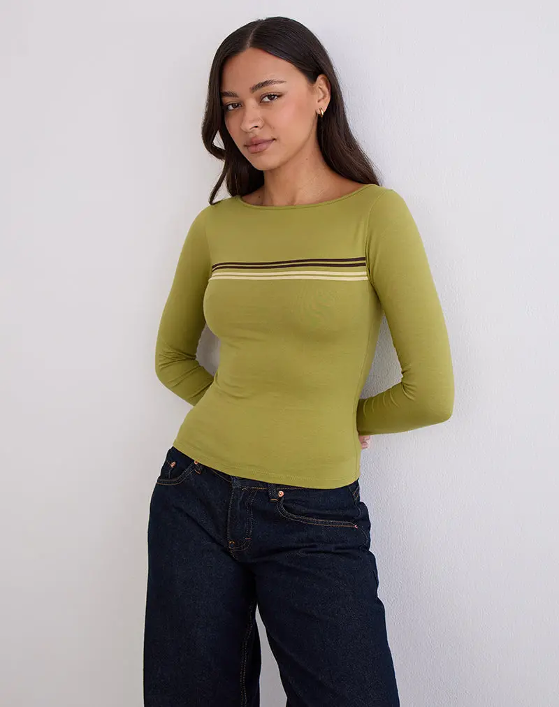 Amabon Long Sleeve Top In Cress Green Stripe 1