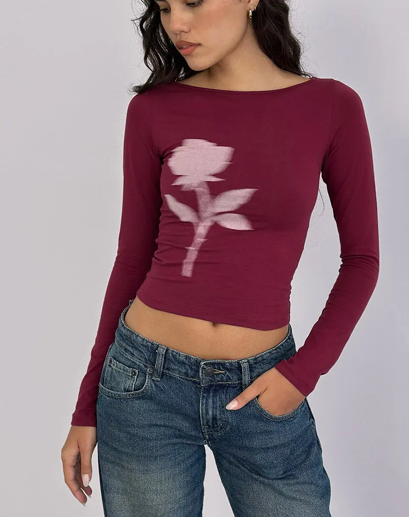 Amabon Long Sleeve Top In Burgundy Blurred Rose 1
