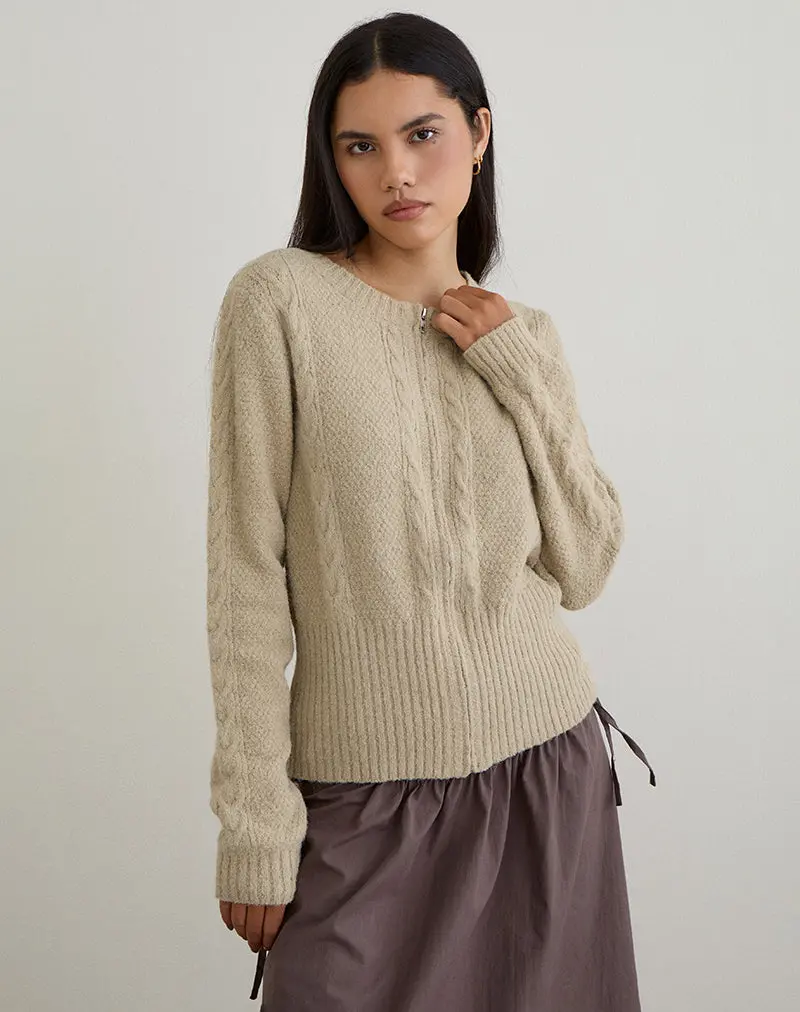 Anitra Cardigan In Cable Knit Beige 1