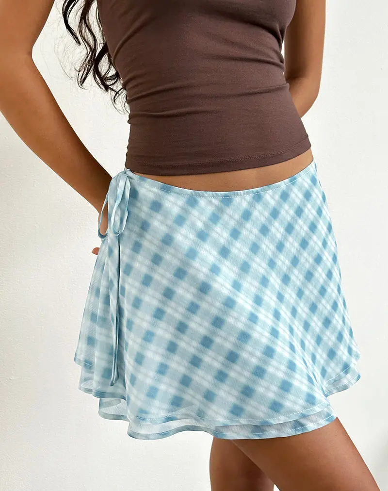 Anora Mini Skirt In Blurred Check Blue 1
