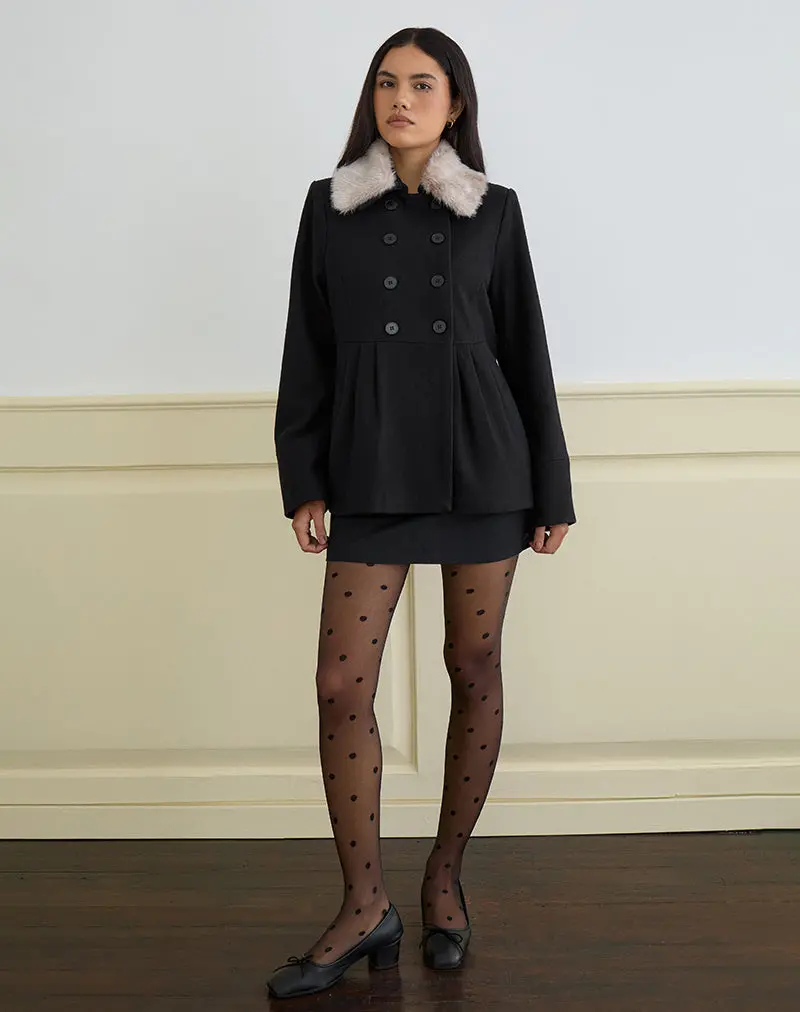 Arsil Double Breasted Coat In Black Wool 4