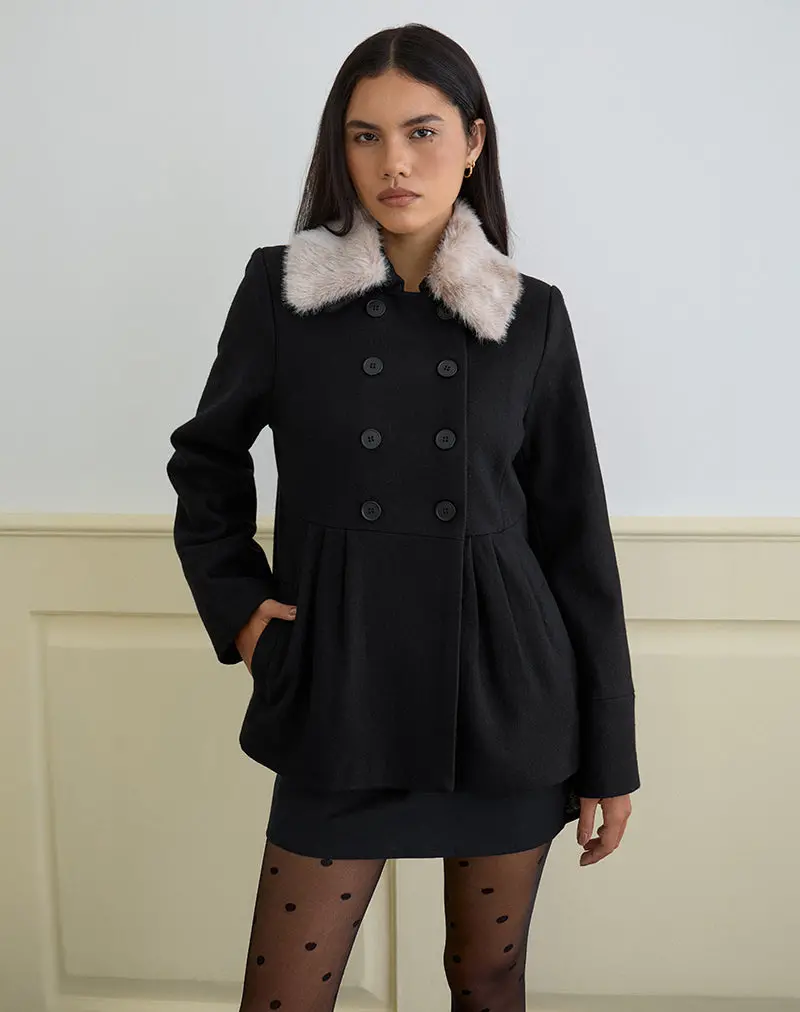 Arsil Double Breasted Coat In Black Wool 2
