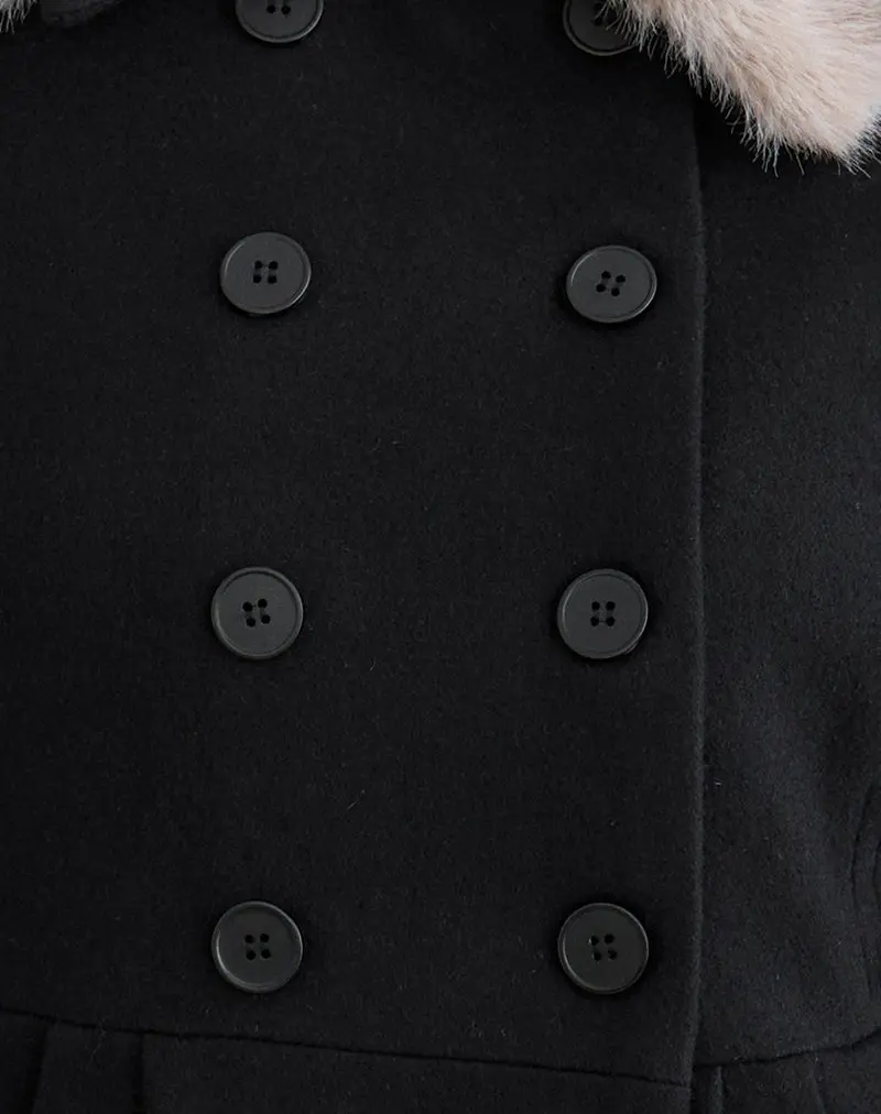 Arsil Double Breasted Coat In Black Wool 6