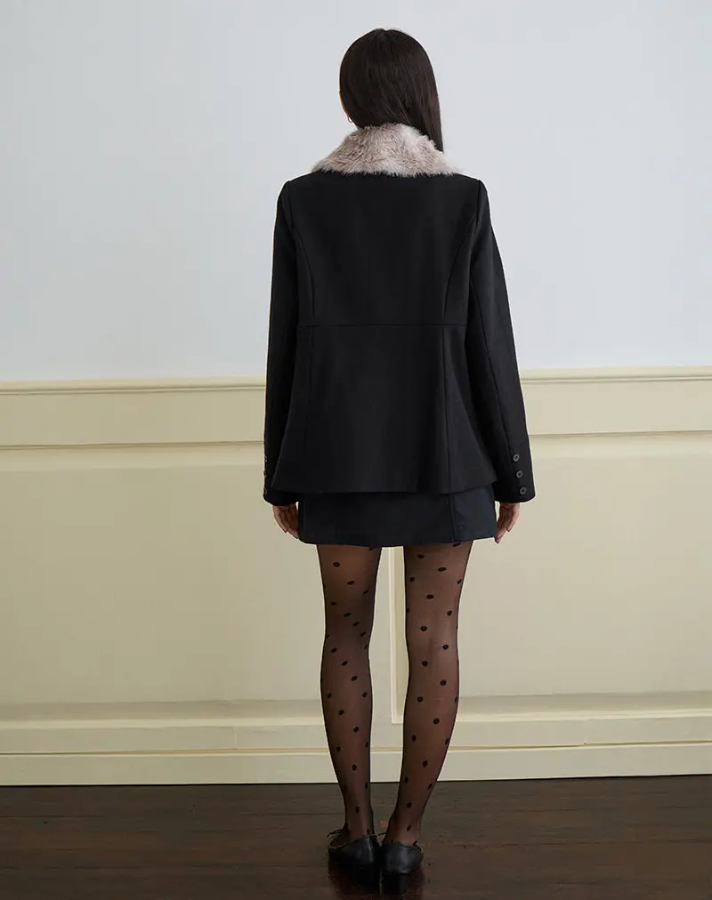 Arsil Double Breasted Coat In Black Wool 5