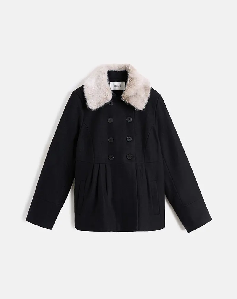 Arsil Double Breasted Coat In Black Wool 3