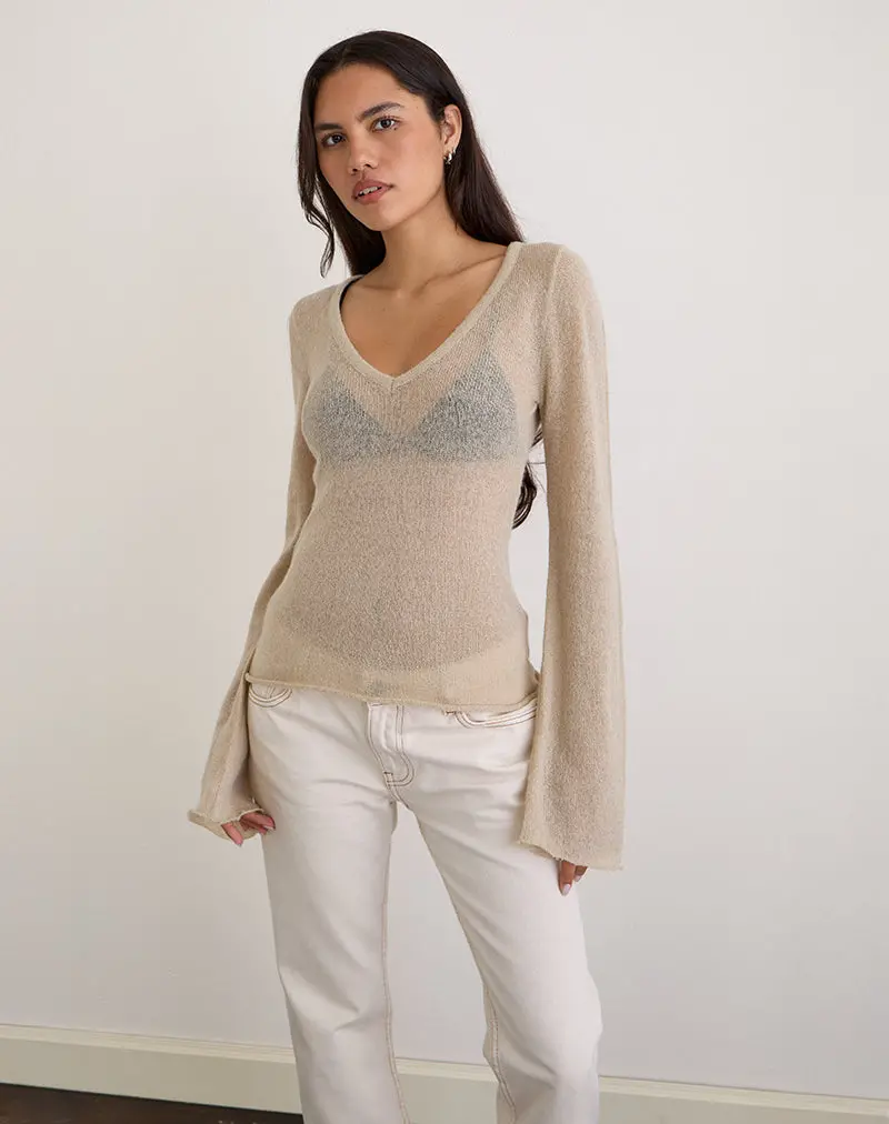 Ashla Top In Sheer Knit Beige 1