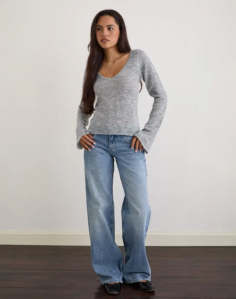 Ashla Long Sleeve Top In Sheer Knit Grey 1