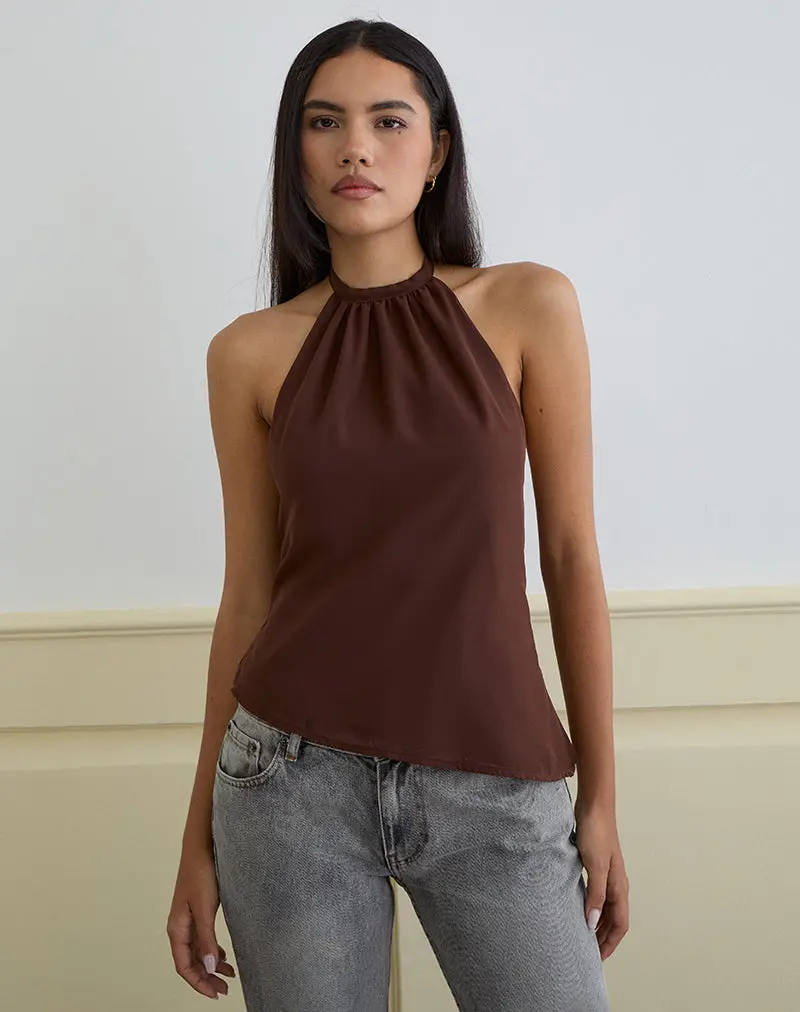 Astina Halterneck Top In Chiffon Brown 1