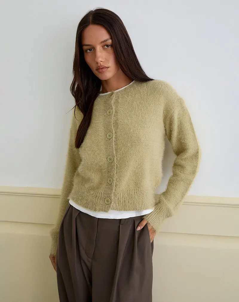 Audrina Cardigan In Fluffy Knit Sage 1