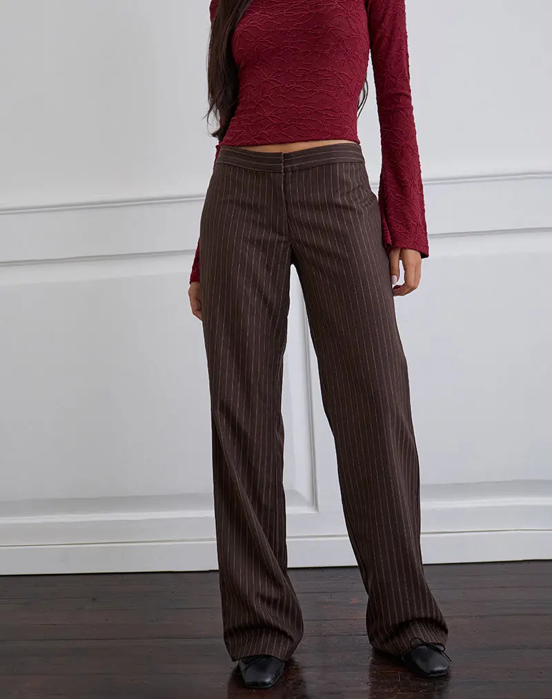 Ganta Slim Trouser In Stripe Chocolate Brown 1