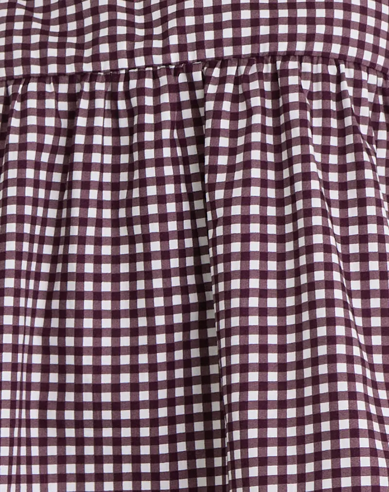 Axoni Square Neck Blouse In Mini Gingham Wine 7