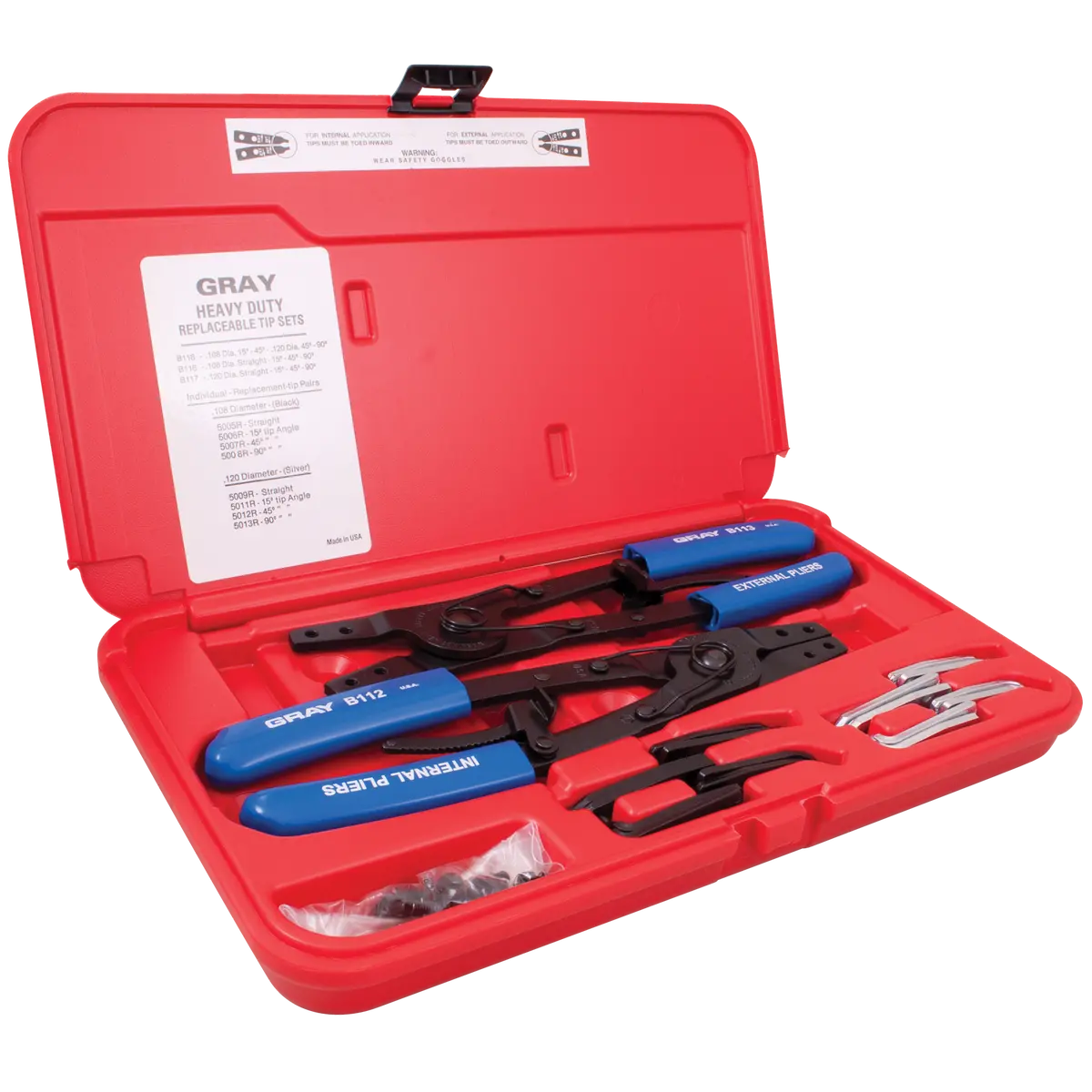 2 Piece Heavy Duty Retaining Ring Pliers Set Internal/External With Interchangeable Tips 1