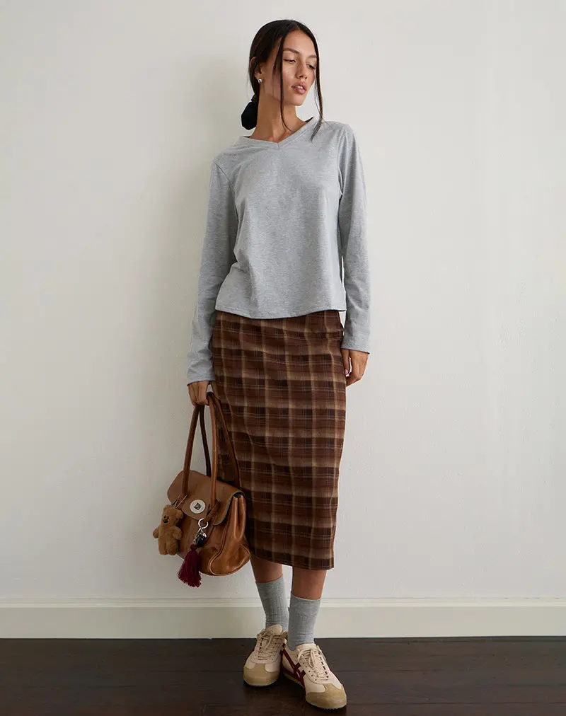 Badria Midi Skirt In Tartan Brown Red 1