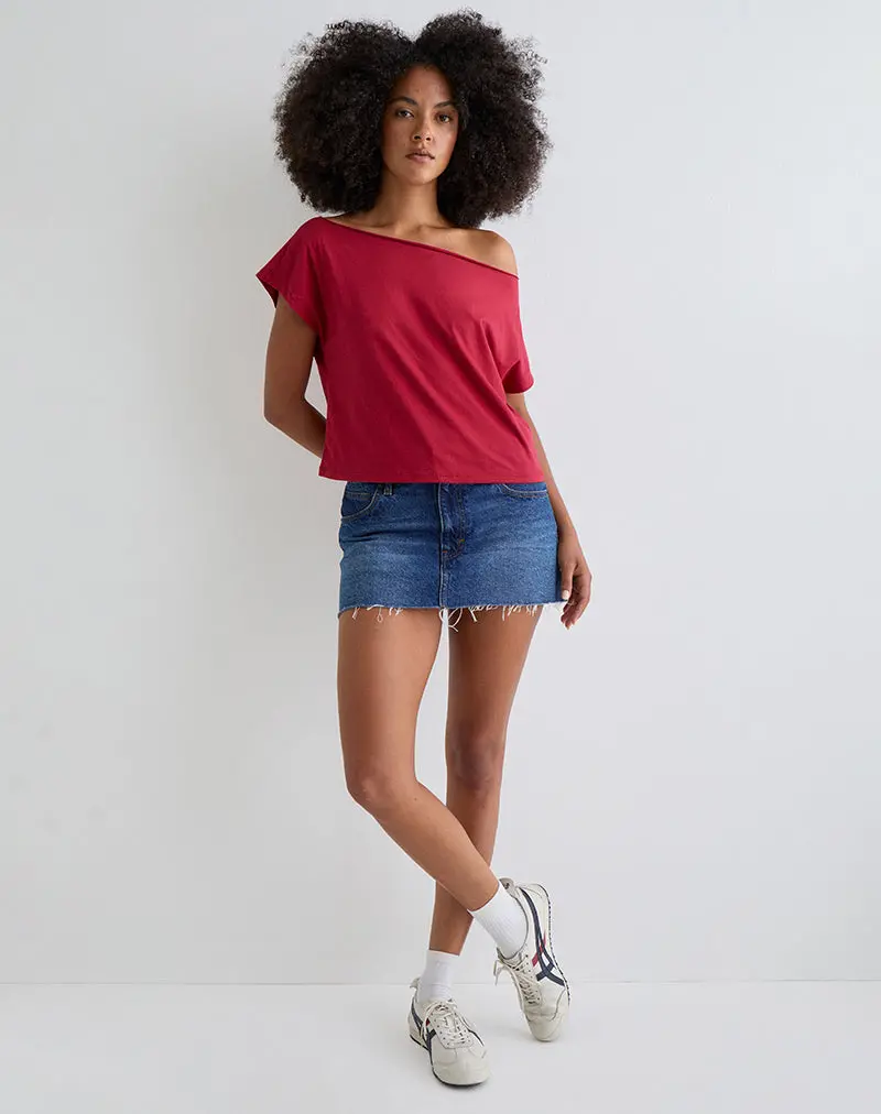Balia Asymmetric Short Sleeve Basic Top In Adrenaline Red 1