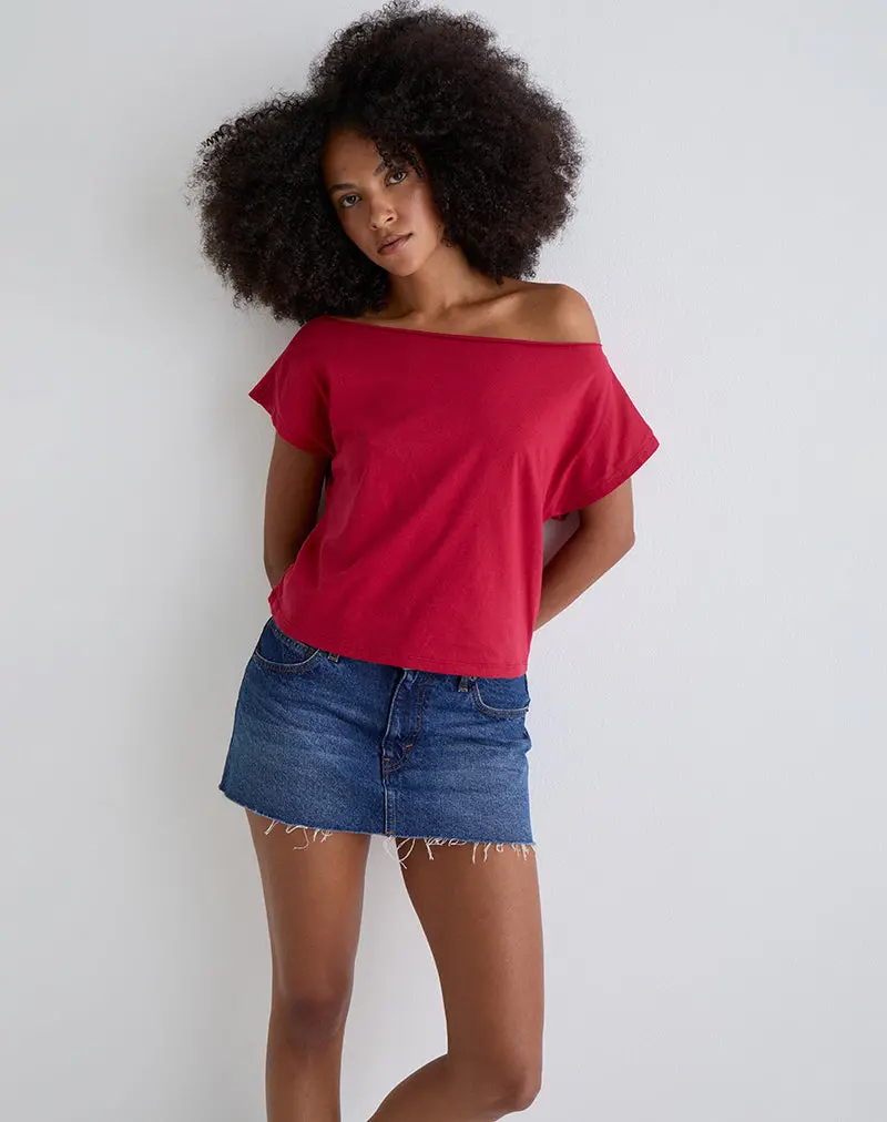 Balia Asymmetric Short Sleeve Basic Top In Adrenaline Red 2