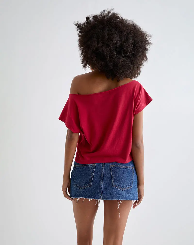 Balia Asymmetric Short Sleeve Basic Top In Adrenaline Red 4