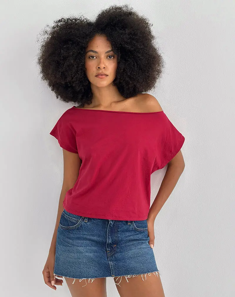 Balia Asymmetric Short Sleeve Basic Top In Adrenaline Red 3