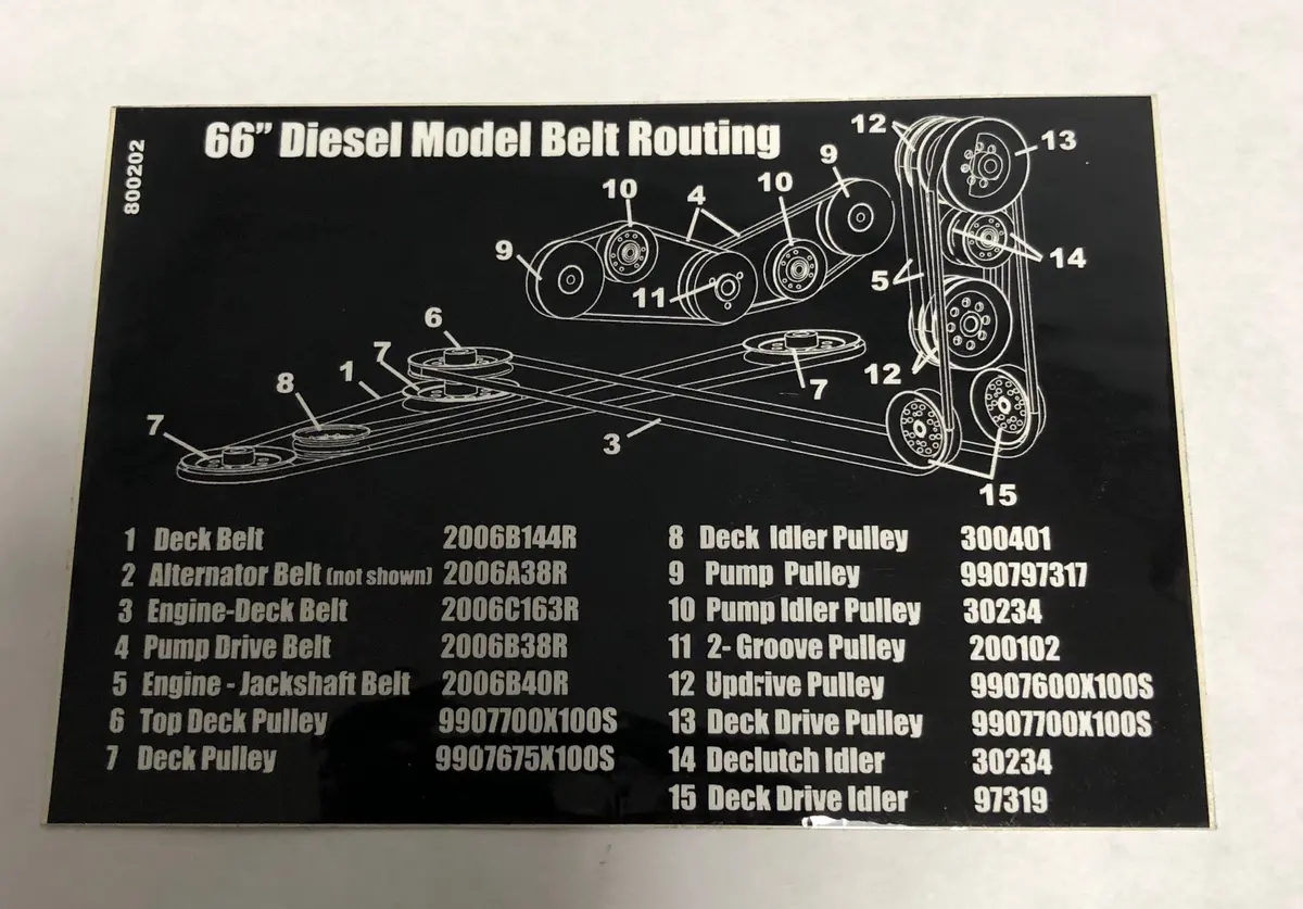 800202 Decal Belt Routing Excaliber 66" Dixie Chopper Wh2 1