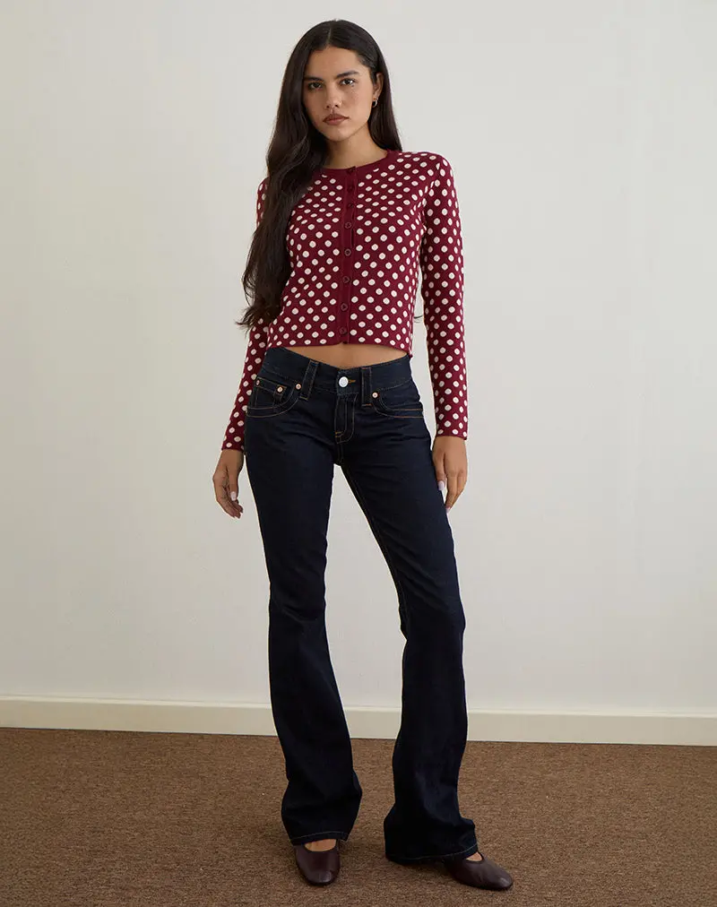 Bhavina Cardigan In Burgundy With Cream Polka Print 1