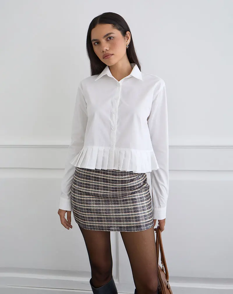 Bisian Pleated Hem Shirt In Poplin White 1
