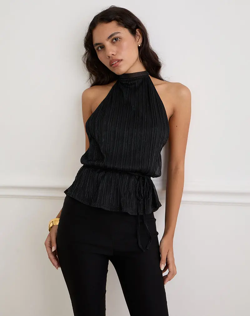 Brienne Top In Chiffon Plisse Black With Lining 1