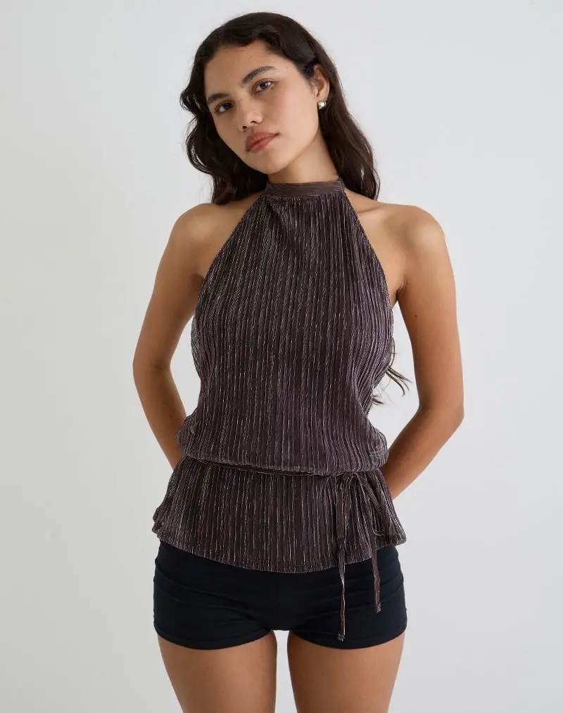 Brienne Top In Brown Shimmer Sheer Plisse 1