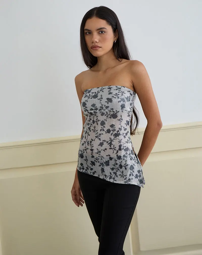 Brilia Bandeau Top In Sequin Flower Grey 1