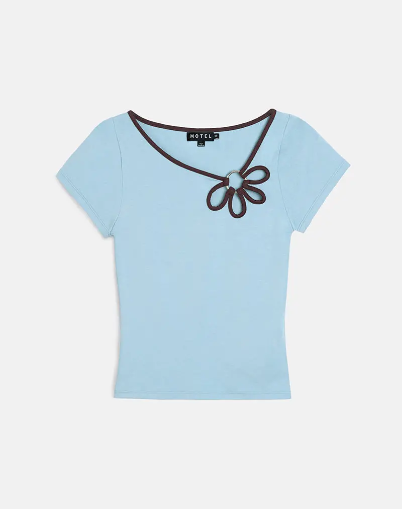 Bunga Flower Cut Out Top In Nantucket Blue With Chocolate Binding 1
