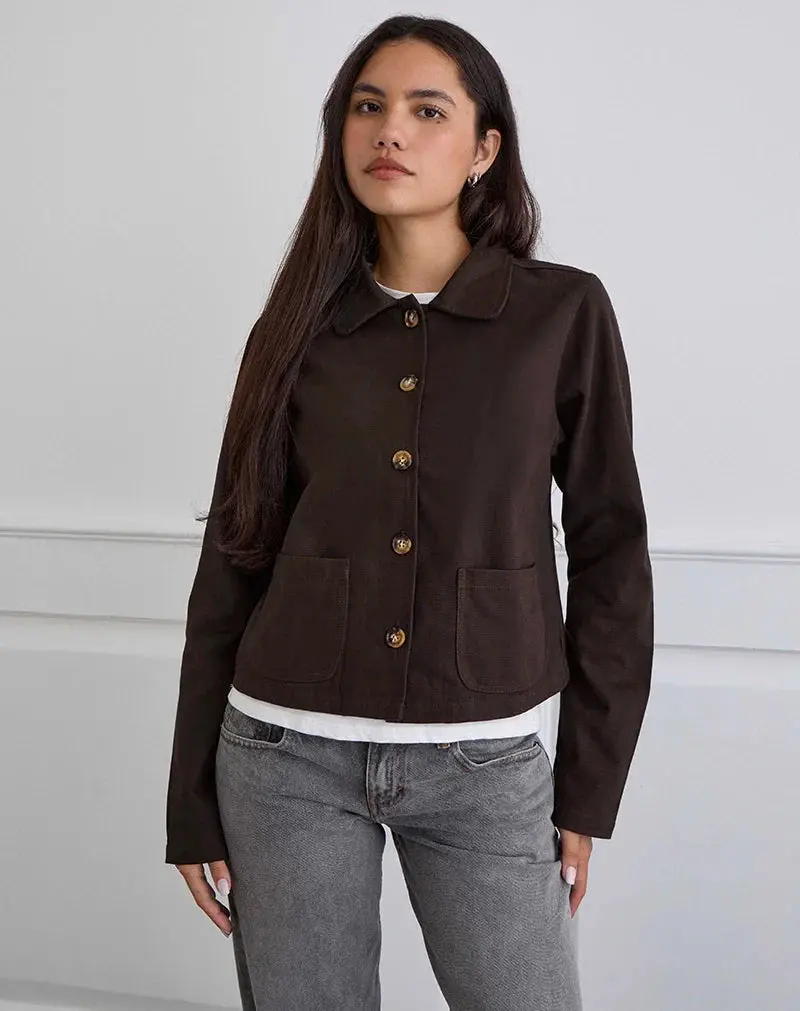 Calva Boxy Jacket In Chocolate Brown 1